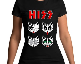 Hiss Cats Kittens Rock Kiss Funny Parody T-Shirt - Mens Womens and Kids Sizes