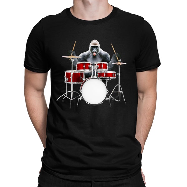 Gorilla Playing Drums Rock Music Drumming Funny T-Shirt - Hommes Femmes et Enfants Tailles