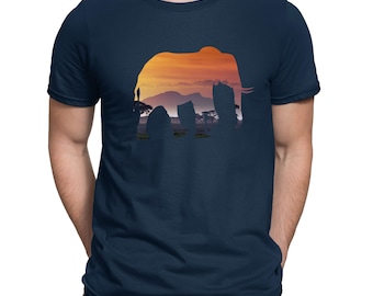 Elephant Silhouette African Savanna Landscape T-Shirt  - Mens Womens and Kids Sizes