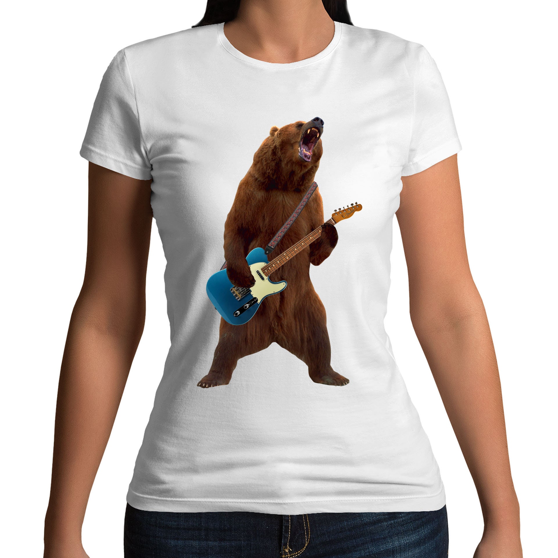 Discover Grizzly Bear Playing Guitar Rock Music Funny T-Shirt