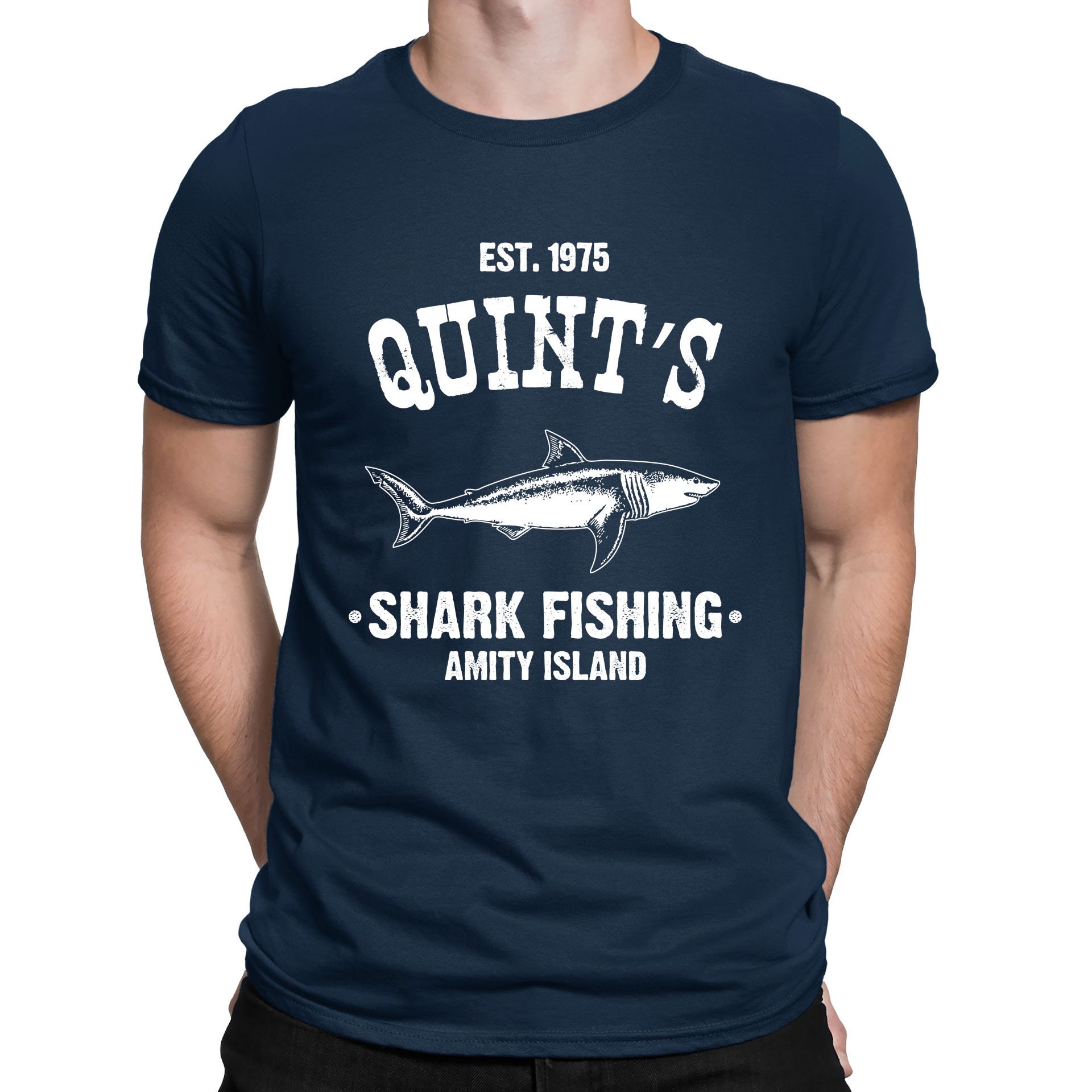 Quints Fishing Shark Jaws Amity Cult Movie T-shirt Mens Womens and Kids  Sizes -  UK