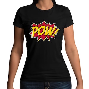 Pow Retro Comic Super Hero Cartoon Retro T-Shirt - Hommes Femmes et Enfants Tailles