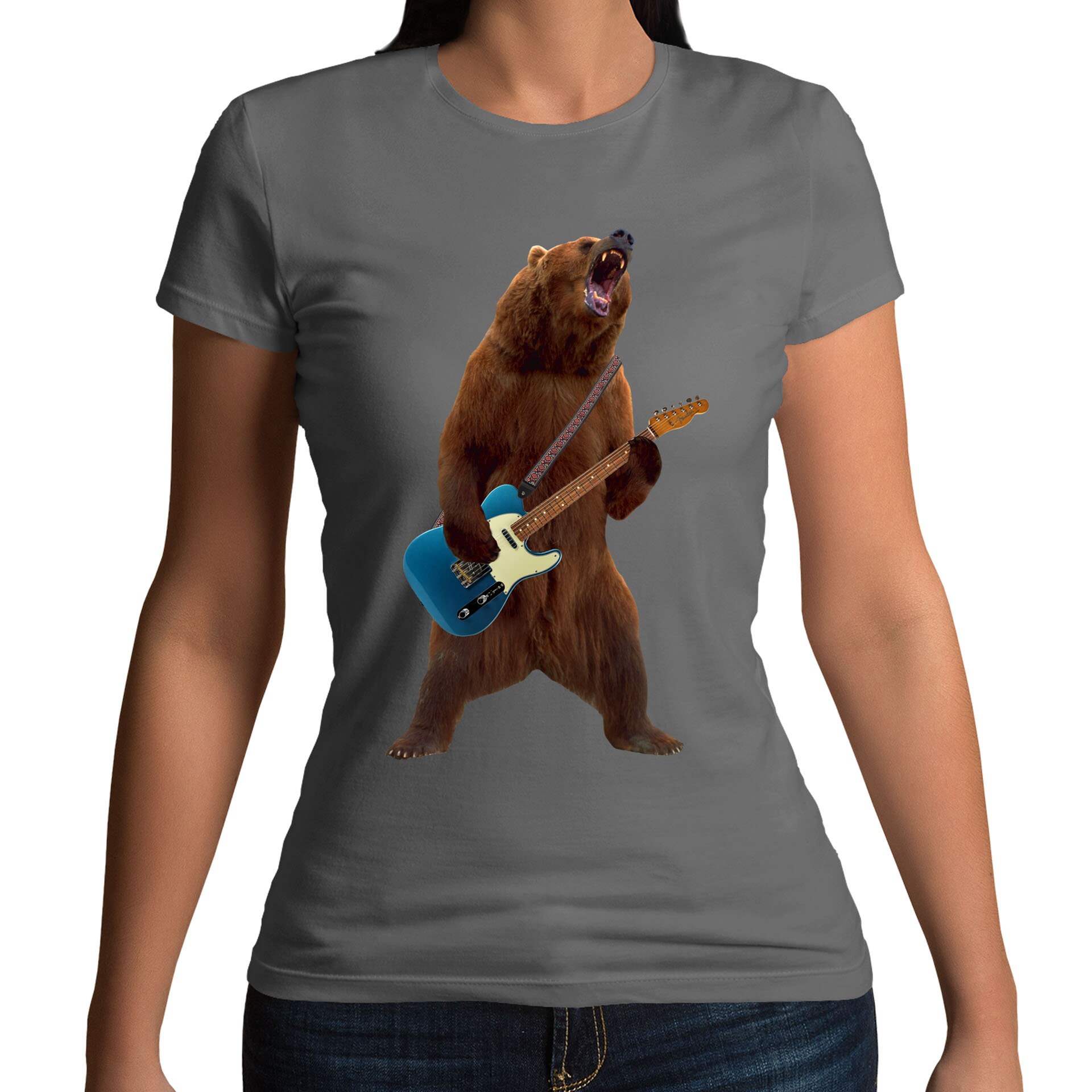 Discover Grizzly Bear Playing Guitar Rock Music Funny T-Shirt