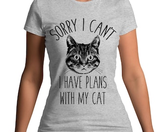 Sorry I Cant I Have Plans With My Cat Funny Slogan T-Shirt - Mens Womens and Kids Sizes