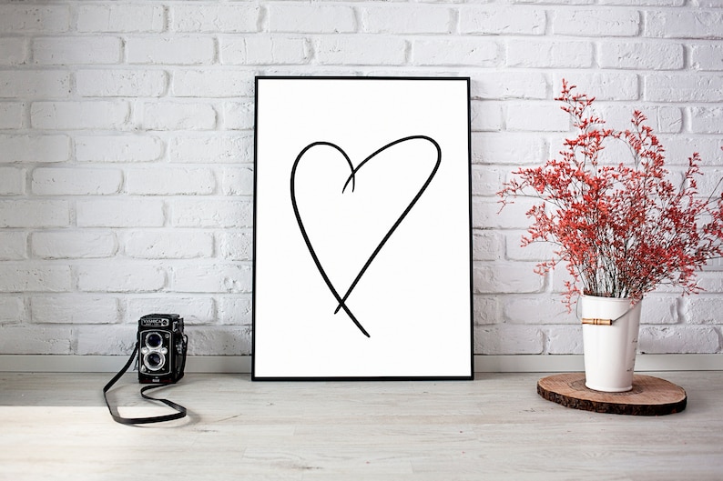 Art Print-Wall Painting-Nursery-Modern Art-Heart-Minimalist-Scandinavian-Northern-Typography-Family-Love-Positive-Line Art-DINA 4