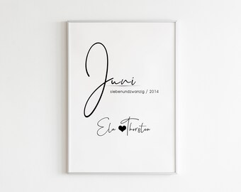 Kunstdruck-Hochzeit-personalisiert-Wandbild-Geschenkidee zur Hochzeit- Verlobung- Heirat- Gastgeschenk-Ehepaar-Valentinstag-Jahrestag-DINA 4