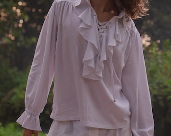 Linen pirate poet prince renaissance blouse victorian ruffle shirt for man and woman