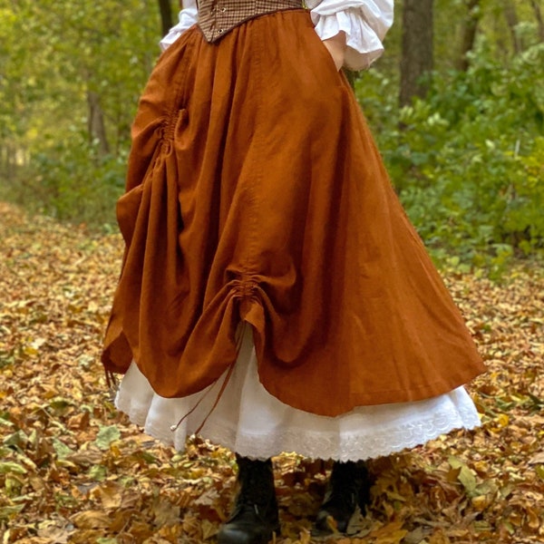 cottagecore linen long maxi skirt / brown skirt / vintage skirt / outlander skirt