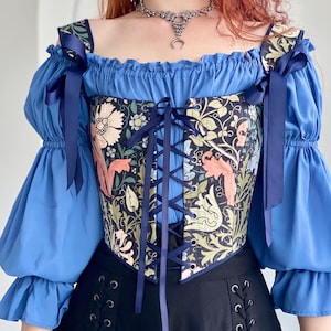Custom Floral Renaissance Corset Top with Removable Straps, Historical LARP Bodice, Festival Cottagecore Costume Top, Medieval Style Corset