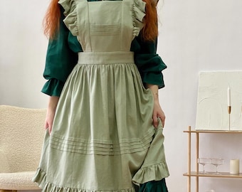 Cottagecore Linen Apron Dress, Renaissance Faire Peasant Pinafore, LARP Historical Costume, Farmcore Festival Outfit, Custom Medieval Apron