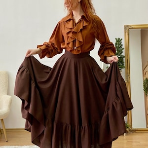 Renaissance long skirt, Linen full circle skirt, Natural fiber flexible linen skirt, Peasant skirt, Handmade skirt, Customized size skirt