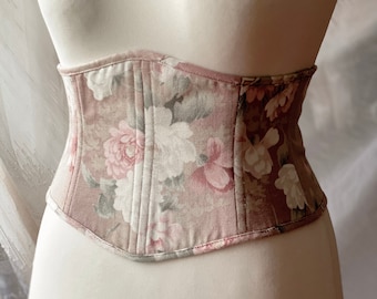 Custom corset top, Renaissance short corset, Underbust vintage style slim corset, LARP her corset, Handmade cosplay corset, Floral corset