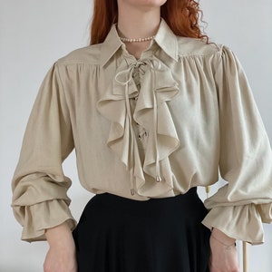 Natural linen blouse, Elegant poets shirt, Victorian blouse with puffy sleeves, Romantic blouse, Tuxedo blouse, Cosplay unisex shirt