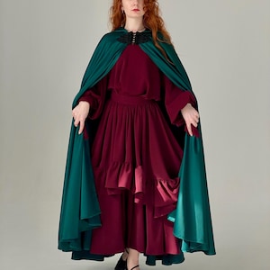 Satin Hooded Cloak, Medieval Wedding Cape, Fantasy Elf Cape, Renaissance Festival Outfit, Fairycore Cosplay Robe, LARP Costume Cloak