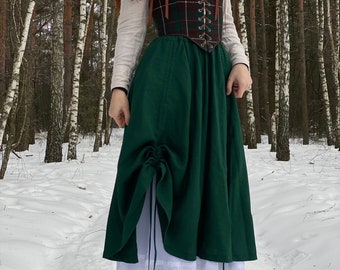 Linen Renaissance Skirt with Pockets, Adjustable Drawstring Medieval Skirt, Pirate LARP Costume Bottom, Historical Festival Outfit for Her