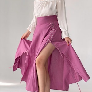 Gonna in lino Ren Faire con spacchi, gonna LARP medievale, gonna in costume fantasy rinascimentale, abiti da festival boho per donna, gonna Cottagecore
