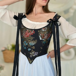 Historical Corset Top with Shoulder Ties, Custom Renaissance Bodice, Cottagecore Lace-Up Corset, Fantasy Outfit for LARP, Ren Faire Corset