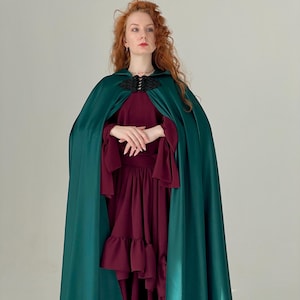 Satin Hooded Cape for Costume Events, Long Cloak for LARP, Cosplay Fantasy Robe, Medieval Renaissance Cloak, Wizard Costumes, Gothic Cape
