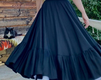 Linen Full Circle Skirt with Ruffle, Cottagecore Maxi Skirt for Women, Solid Color Skirt, Rustic Style Long Skirt, Peasant Outfit for Her
