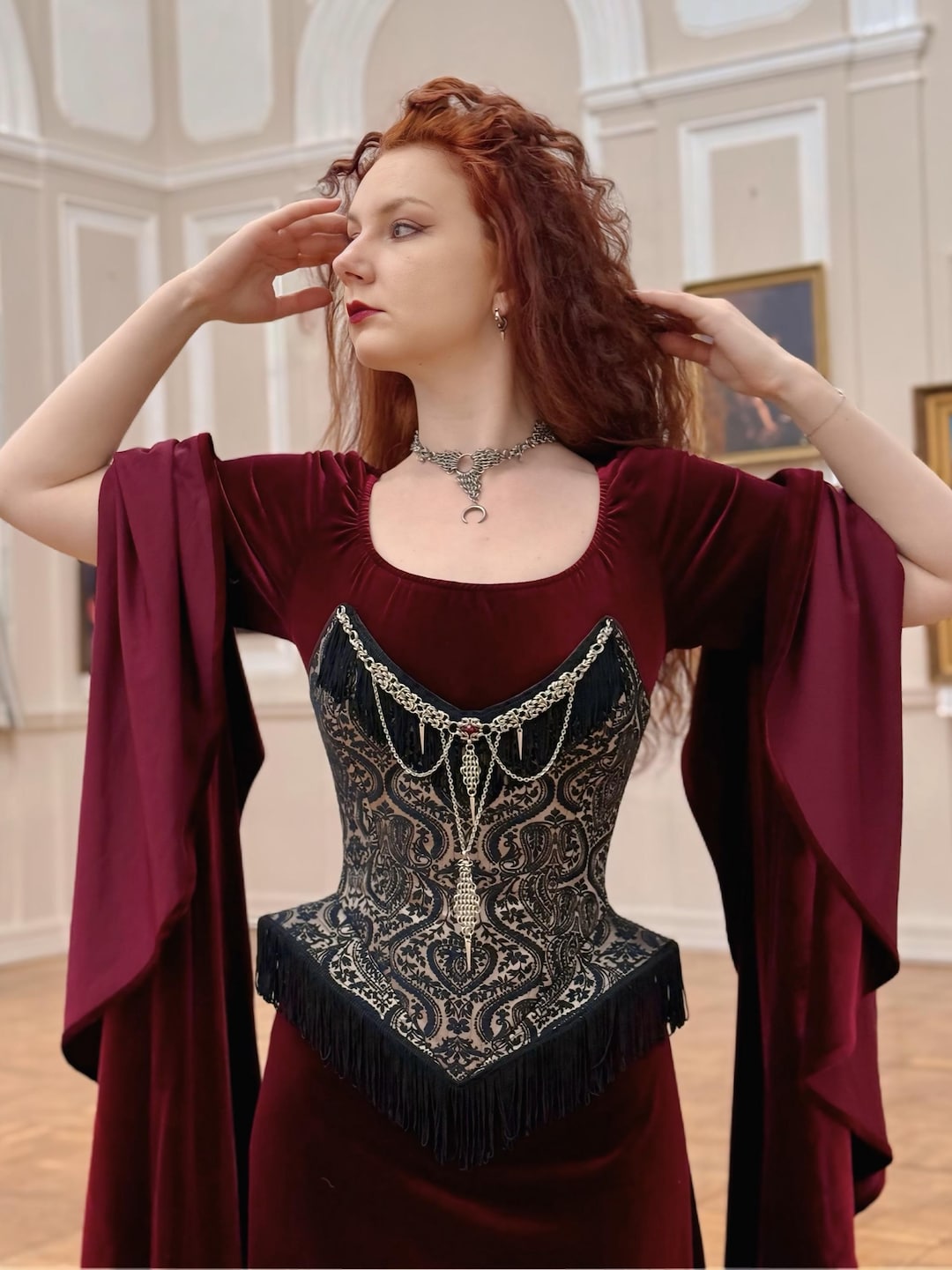 corset to go over dress Two Piece Lace-Up Top Lace Slit A-line with Cascading Pleats Chiffon Wedding Dresses, CW0440 US2 / Custom Color(leaving a note) Neck Size:20 1/2 eye placket at the Josephine Ariana Grande: Black Top,