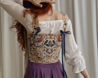 Floral Renaissance Corset Top, Custom Medieval Bodice with Removable Straps, Cottagecore Corset, LARP Costume Top, Historical Inspired Wear