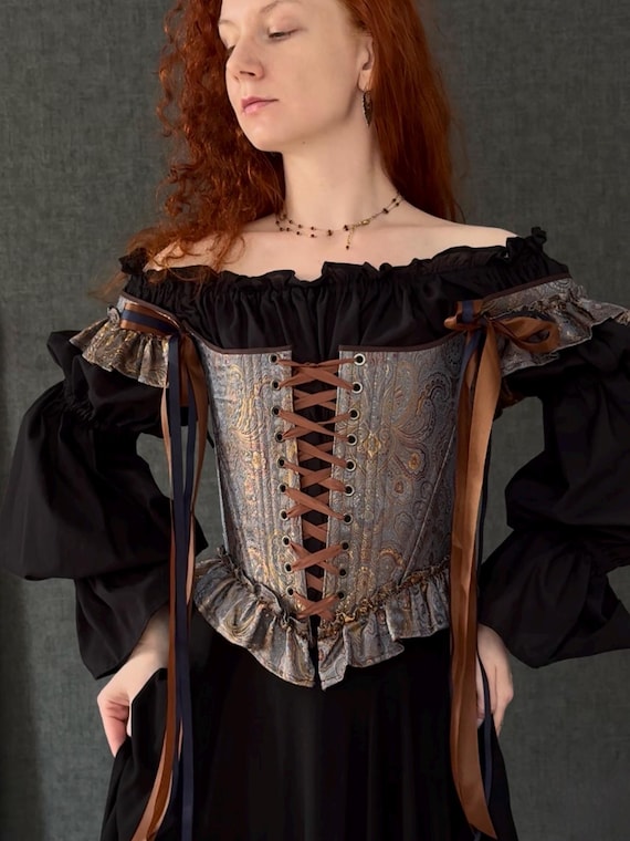 Gothic Corset for Women, Historical Lace Up Bodice, Renaissance Style Overbust Corset, Medieval LARP Cosplay Costume Top, Custom Fit Bustier