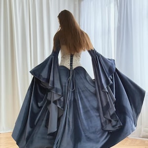 blue velvet dress costume Victorian Edwardian Vintage Blue Velvet Double-Layer Dress Fancy Evening  Gown Theater Costume
