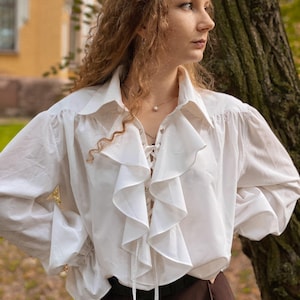 Camicetta da pirata con maniche a sbuffo, camicetta da poeta romantico, camicetta rinascimentale unisex, camicetta storica in lino, camicia da cosplay per adulti, camicia elegante