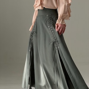 Cosplay Long Skirt, Double Slit Linen Skirt, Cocktail Evening Skirt, Boho Womens Outfits, Handmade Bohemian Skirt, Mothers Day Gift