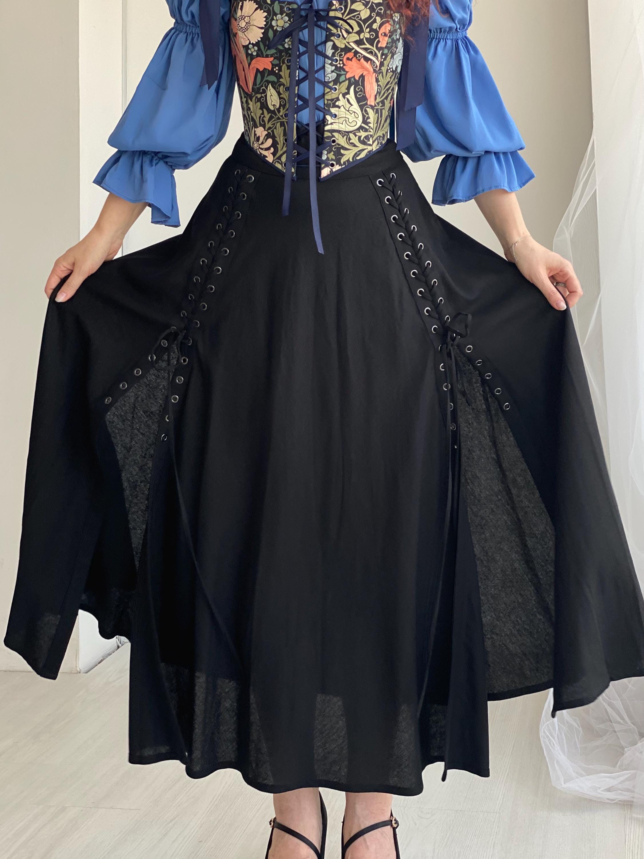 よみ リネンルネッサンススカート（レースアップスリット入り）、女性用中世