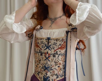 Renaissance Korsett, Mittelalter Mieder Weste, Festival Korsett zum Schnüren, Cottagecore Fantasy LARP Kostüm, handgefertigtes historisches Jahrmarkt-Outfit