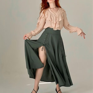 Medieval Skirt with Slits and Ties, Elegant Festival Skirt, Linen Half Circle LARP Skirt, Boho Viking Womens Clothes, Fantasy Cosplay Skirt