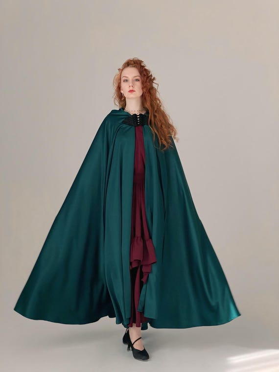 女性用ファンタジーサテンフード付きマント、中世ルネッサンスLARP