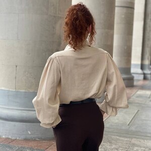 Beige linen pirate poet prince renaissance blouse victorian ruffle shirt for man and woman image 5