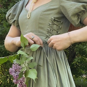 Renaissance Cottagecore Dress for Women, Puff Sleeve Victorian Dress, Medieval Fantasy Dress, Noblewoman Corset Dress, Regency Faire Dress