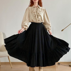 Natural Fabric Skirt, Linen Clothing for Women, Chic Linen Outfit, Flowy Linen Skirt, Timeless Black Skirt, Black Linen Skirt, Birthday gift