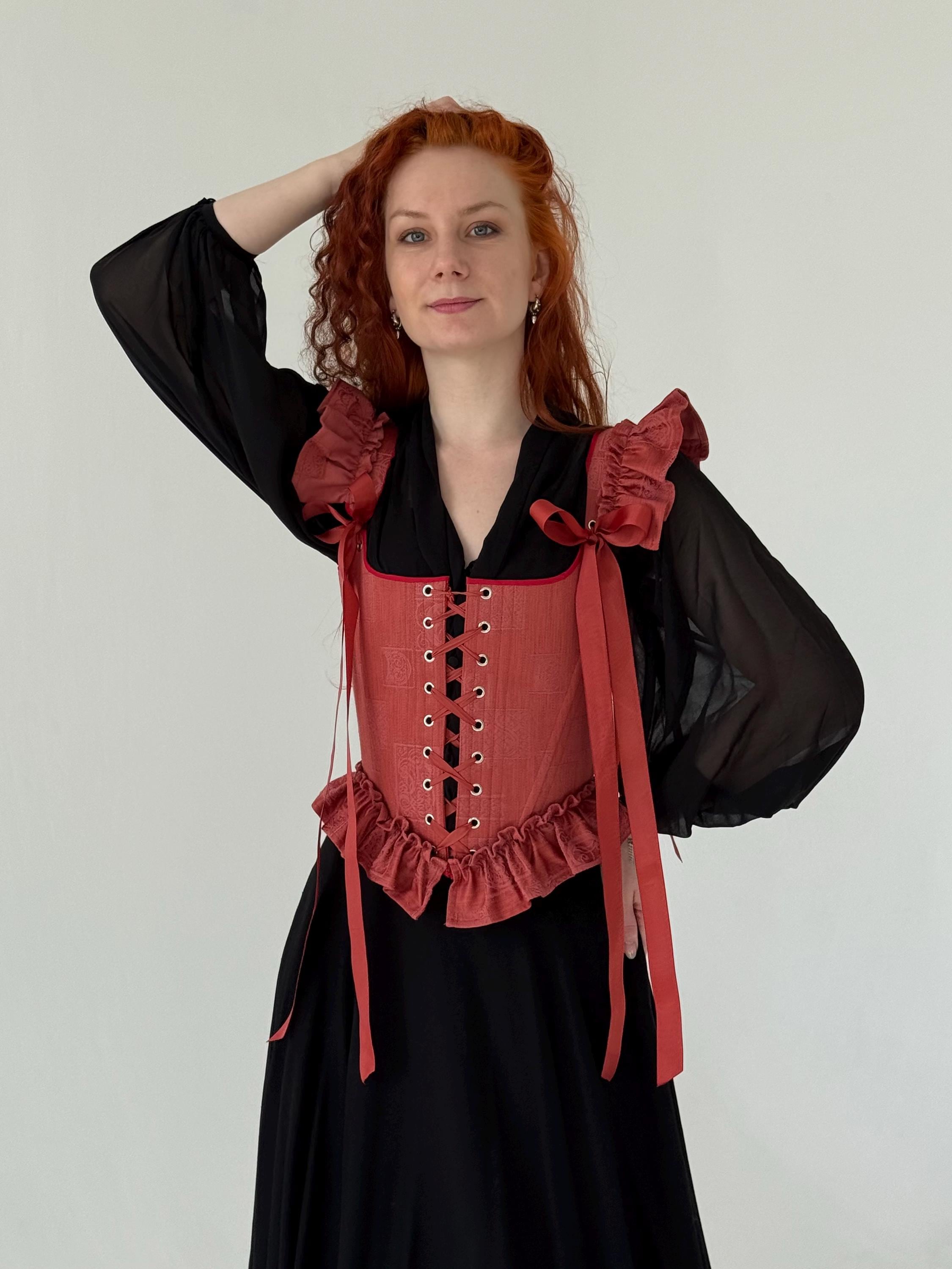 Renaissance Bustier Corset Top, Cottagecore Ruffle Corset, Medieval ...