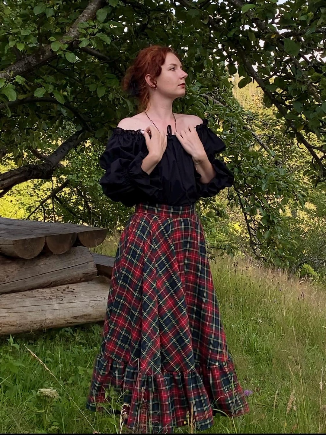 Plaid Wrap Christmas Plaid Skirt Queen Size Long Plaid Skirt, Boho