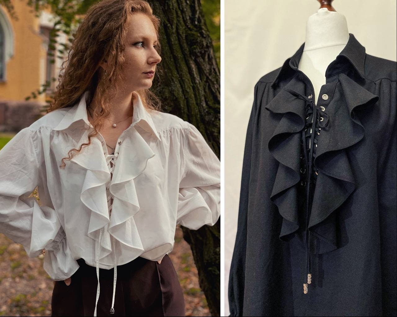 Linen Pirate Poet Prince Renaissance Blouse Victorian Ruffle Shirt for Man  and Woman 