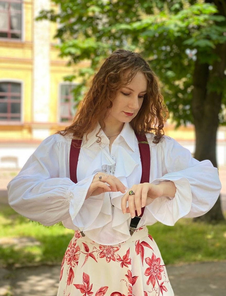 Camicetta Vittoriana Con Volant - Top Rinascimentale A Maniche Corte, Per Costume Medievale, Pirata, Halloween - Foto 10