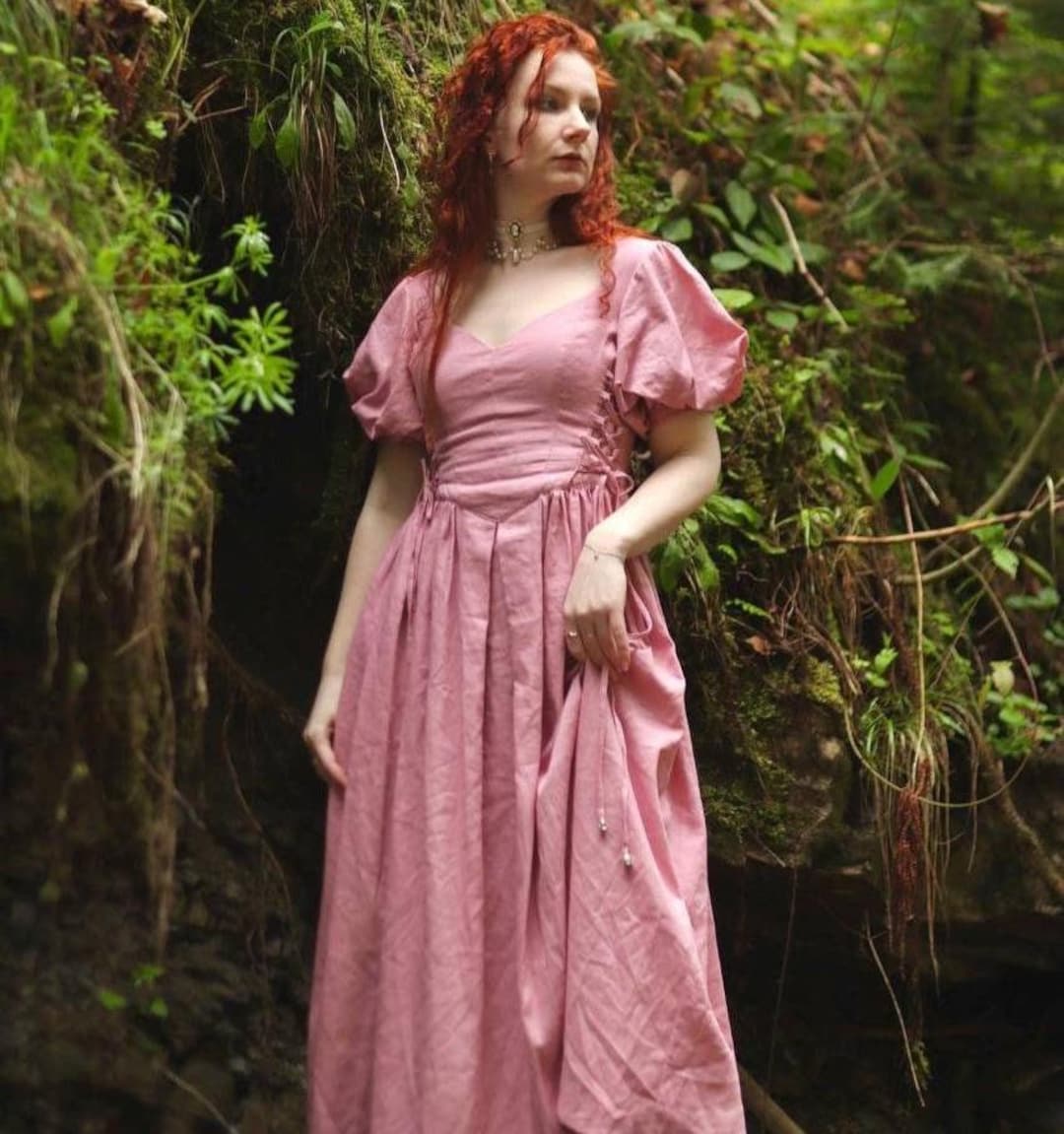 Handmade Linen Renaissance Dress, Adjustable Lacing Peasant Dress, Cottagecore Wedding Midi Dress, Medieval LARP Outfit, Ren Faire Clothes Handmade Linen Renaissance Dress, Adjustable Lacing Peasant Dress, Cottagecore Wedding Midi Dress, Medieval LARP Outfit, Ren Faire Clothes