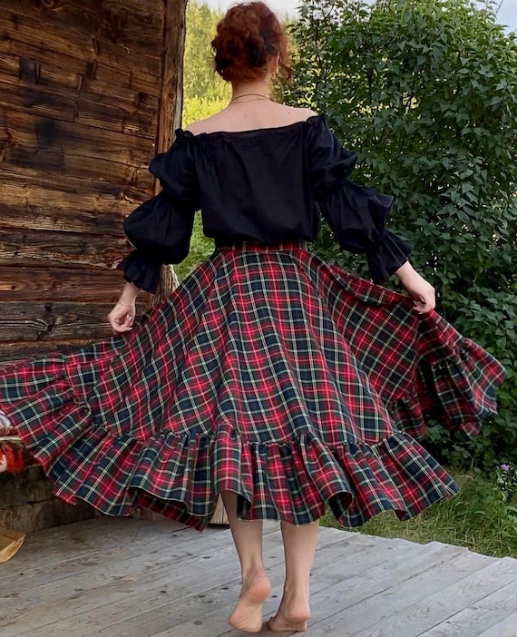 Plus Size Long Flowy Plaid Skirt Flowy Anime Skirt Plus Size Long