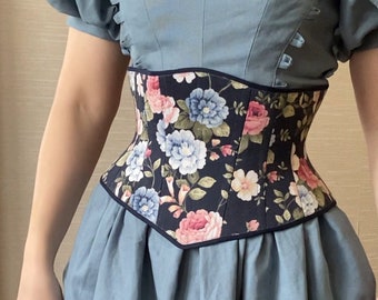 Underbust vintage renaissance slim corset belt floral/black
