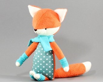 Orange Fox Stuffed Animal gift. Fox plushie in scarf. Autumn colors toys fox.Fox soft animal gift for kids