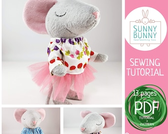 Mouse stuffed toy PDF tutorial and pattern. Mouse (rat) toy with and two clothes. Mouse DIY Tutorial