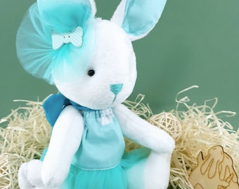 Soft bunny toy. Farmhouse decor. Mint stuffed animal.