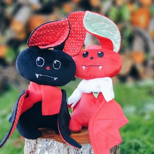 Black stuffed bat toy for kids.  Hanging bat plushie for car. Halloween decor plush bat.