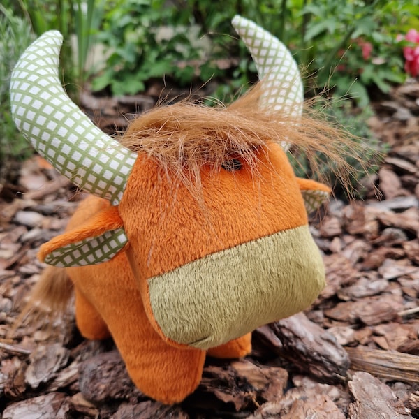 Oliver the Buffalo. Buffalo plush toy. Orange bison. Ginger plush toy buffalo