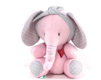 Stuffed elephant toy for baby girl. Plush elephant as a 1st Birthday girl gift idea