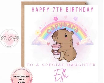 Personalised Capybara Birthday Card  – Custom age Birthday Card – Any age, Daughter, Sister, Granddaughter, Niece